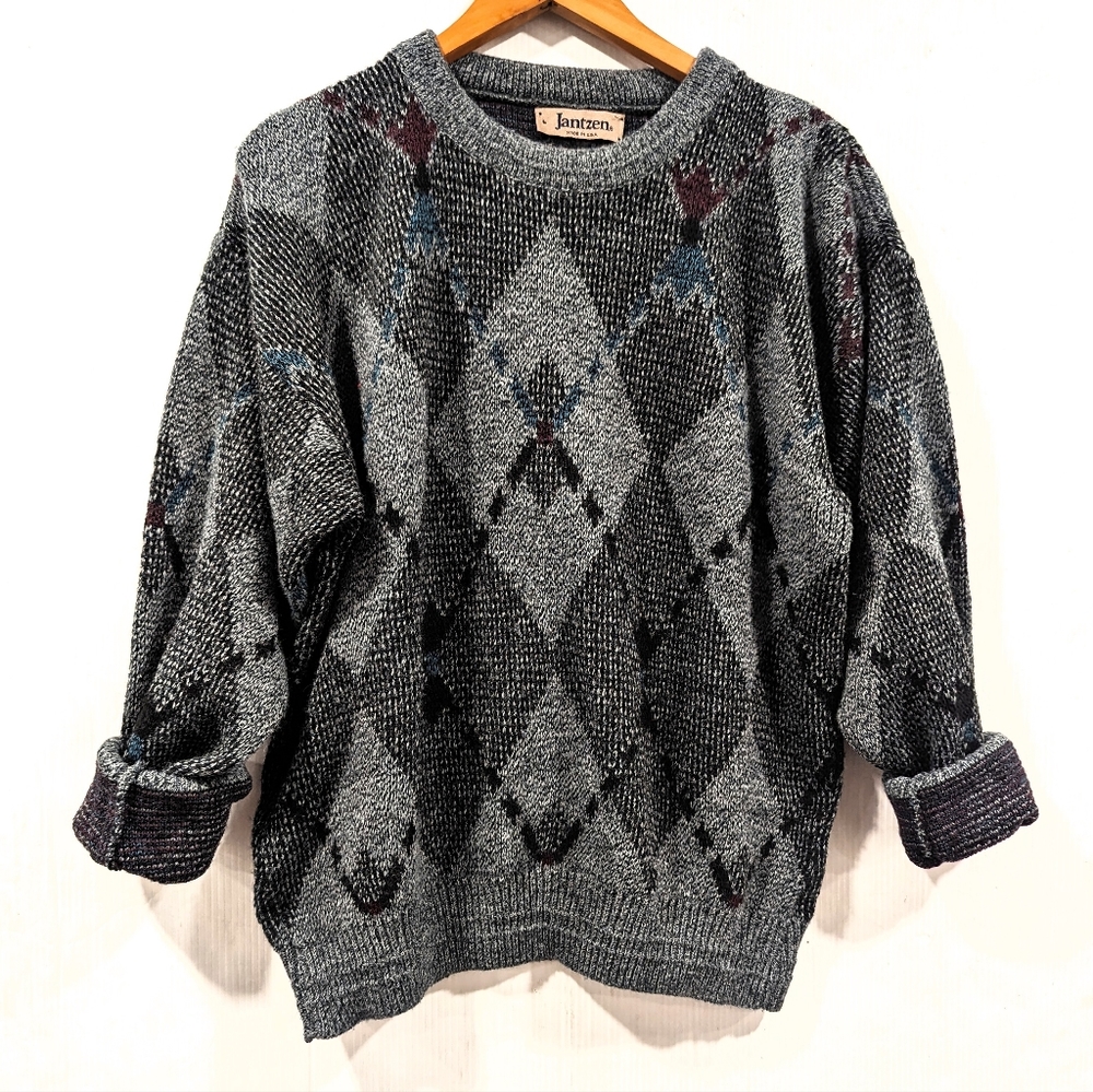 VINTAGE Jantzen diamond print crewneck oversized baggy grandpa sweater